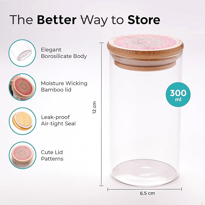 Pack of 6 Borosilicate Glass Jars with Printed Bamboo Lids - Image 3